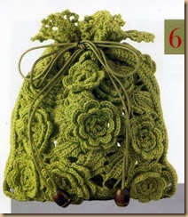 green crochet rose purse