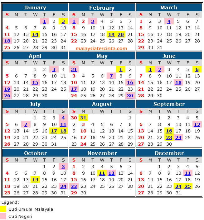kalendar cuti umum 2015