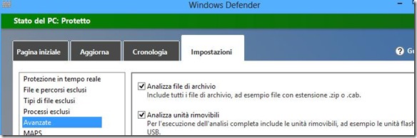 Windows Defender Analizza unità rimovibili