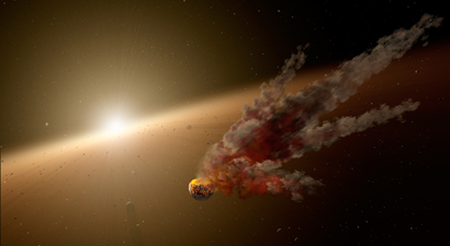 ilustração do rescaldo de grande impacto de asteroides em torno de estrela