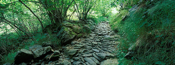 Camí de Riqüerna, camí de ferradura empedratla Vall FoscaCabdella, Pallars Jussà, Lleida2004.07