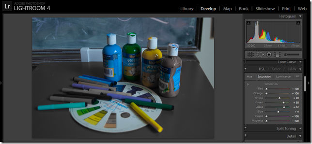 Adobe Photoshop Lightroom - Develop Module showing HSL sliders
