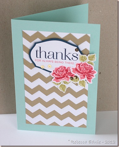 chevron and roses thanks card
