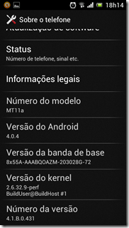 Screenshot Xperia Neo V com Android 4.0