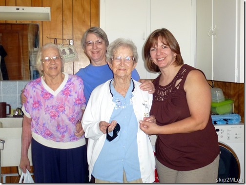 Aug 19 2013: We met at Lynda's for lunch and barely remembered to take a picture as we were leaving - Maxine, Mary Lou, Edith, Alice