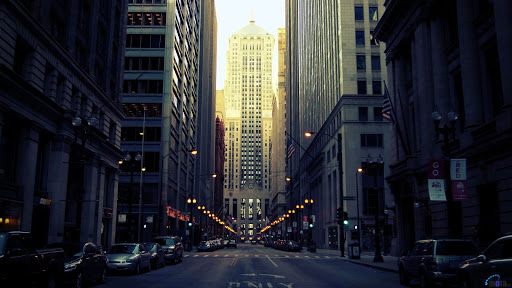 Chicago Trade Street Lights Buildings