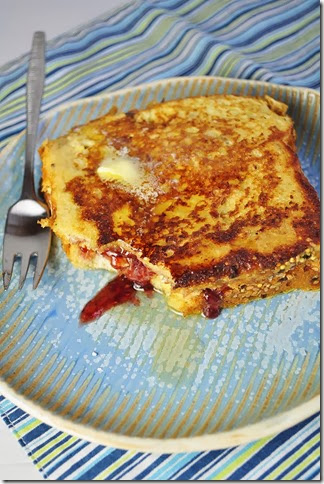 Gluten Free French Toast stuffed with peanut butter and jelly