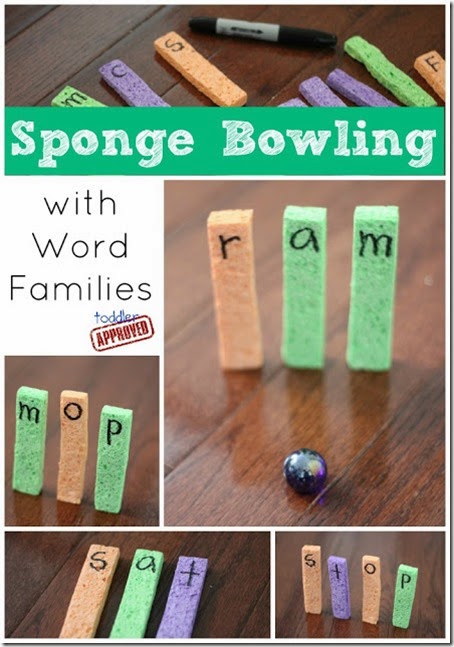 Word families - Help your preschool and Kindergarten child have some hands on learning fun learning word families with Sponge Bowling! Such a fun kids activities! Word families - Help your preschool and Kindergarten child have some hands on learning fun learning word families with Sponge Bowling! Such a fun kids activities!