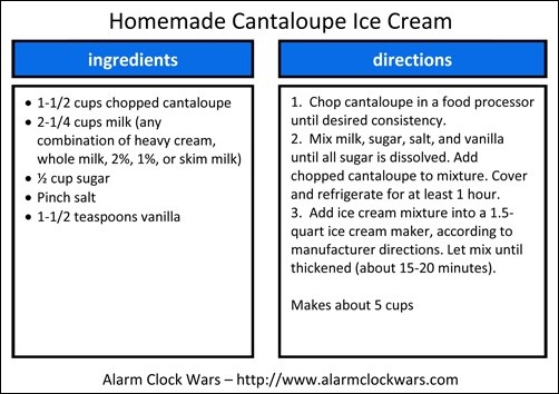 homemade cantaloupe ice cream recipe card