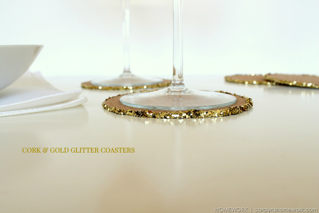 Cork & Gold Glitter Coasters with Lifestyles Crafts via homework | carolynshomework.com  