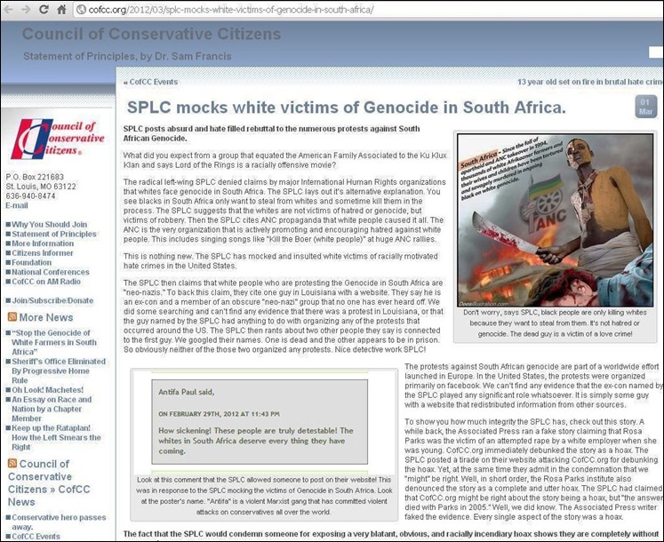 US RADICAL LEFT MOCKS WHITE VICTIMS OF GENOCIDE IN SOUTH AFRICA March 1 2012