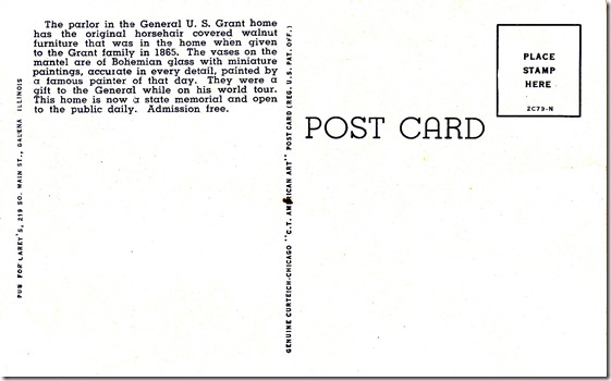 Parlor, General U.S. Grant Home - Galena, Illinois Vintage Postcard pg. 2