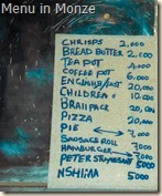 menu in monze