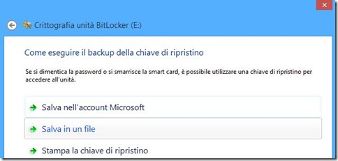 BitLocker eseguire il backup della chiave di ripristino 