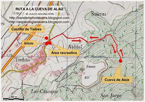 Mapa ruta cueva de Alaiz - Tiebas