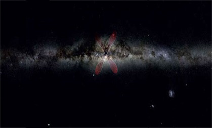 imagem da Via Láctea com um X desenhado em seu centro