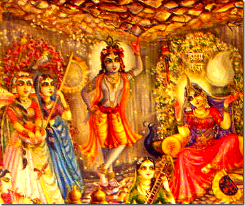 [Krishna lifting up Govardhana Hill]