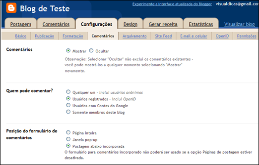 responder - comentários blogger