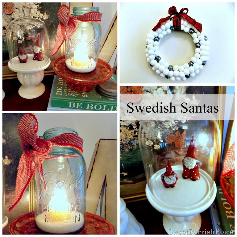 Swedish Santas, mason jar and wreath