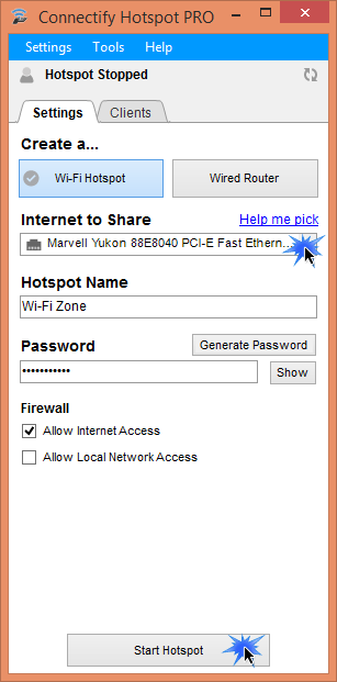 Create a Wi-Fi hotspot in Connectify Hotspot (www.kunal-chowdhury.com)