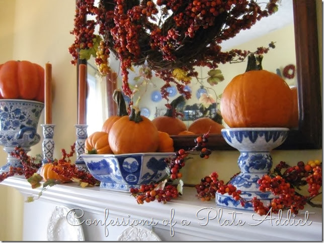 CONFESSIONS OF A PLATE ADDICT Blue, White and Bittersweet Fall Mantel CONFESSIONS OF A PLATE ADDICT Blue, White and Bittersweet Fall Mantel