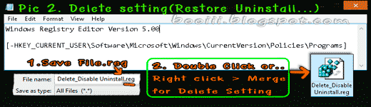 Create file.reg to Restore uninstall...