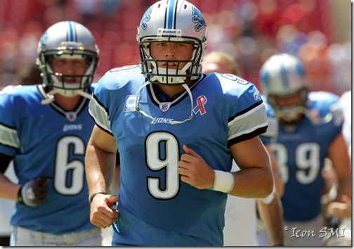 11 SEP 2011:  Matthew Stafford of the Lions warms up before the regular season game between the Detroit Lions and the Tampa Bay Buccaneers at Raymond James Stadium in Tampa, FL.