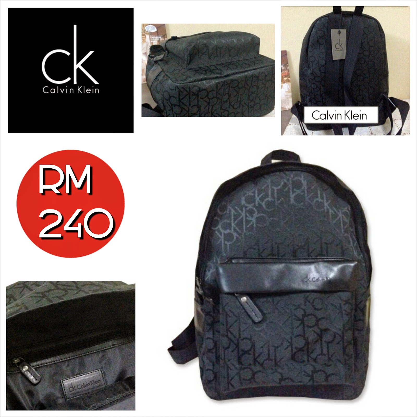 black leather calvin klein backpack