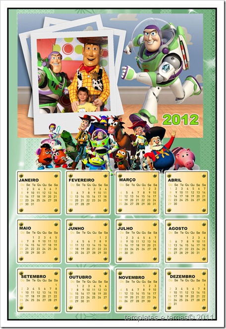 Calendario 2012 para fotos–Toy Story 