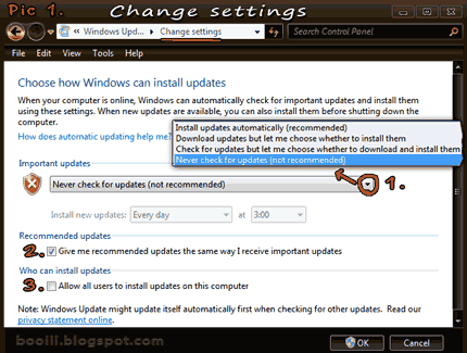 Windows Update Change settings choice (in Windows 7)