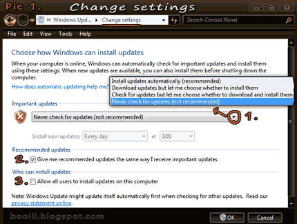 Windows Update Change settings choice (in Windows 7) Windows Update Change settings choice (in Windows 7)