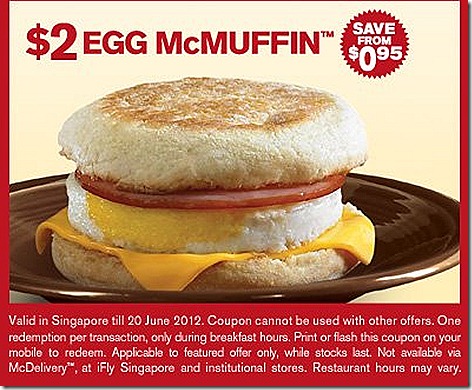 McDonalds $2 Egg Mcmuffin with chicken ham and cheese deal offer for breakfast Great Singapore SALE