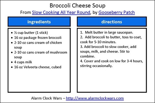 broccoli cheese soup recipe card