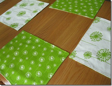 handmade white and green placemats