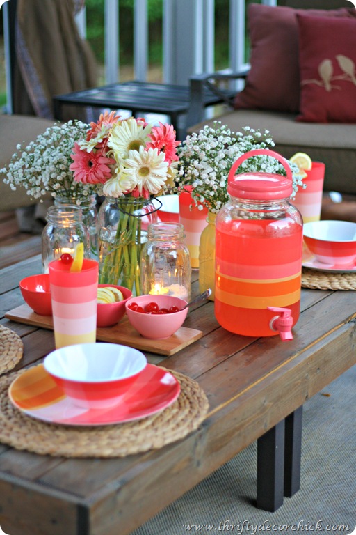 summer coral tablescape