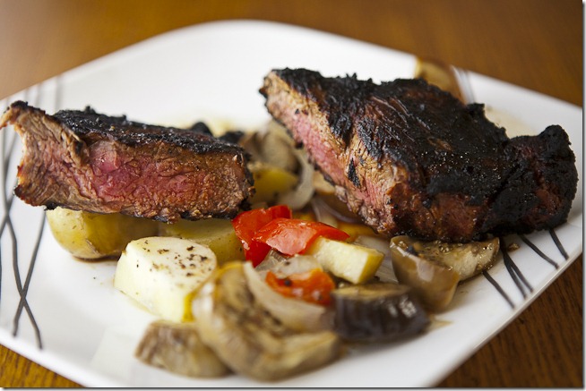 Bourbon Glazed New York Strip Steak with Grilled Vegetables
