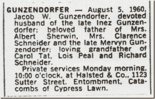 Jacob Gunzendorfer SF Examiner 7 Aug 1960 Sec III Page 12