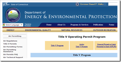 Connecticut Department of Energy and Environmental Protection Title V Operating Permit Program