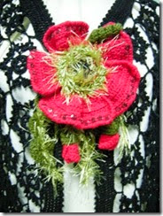 crochet long black vest with poppy