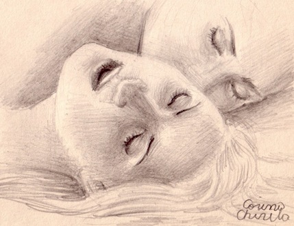 Un sarut pasional pe urechea ei  desen in creion - A passionate kiss on her ear pencil drawing