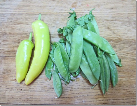 Hungarian wax peppers and snow peas