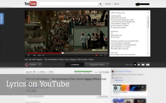 Letras de canciones en Youtube