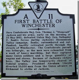 First Battle Of Winchester marker A-11 south of Winchester, VA