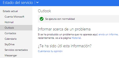 Error del servicio de Outlook