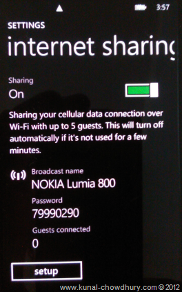 Internet Sharing screen from Windows Phone 7 Internet Sharing screen from Windows Phone 7