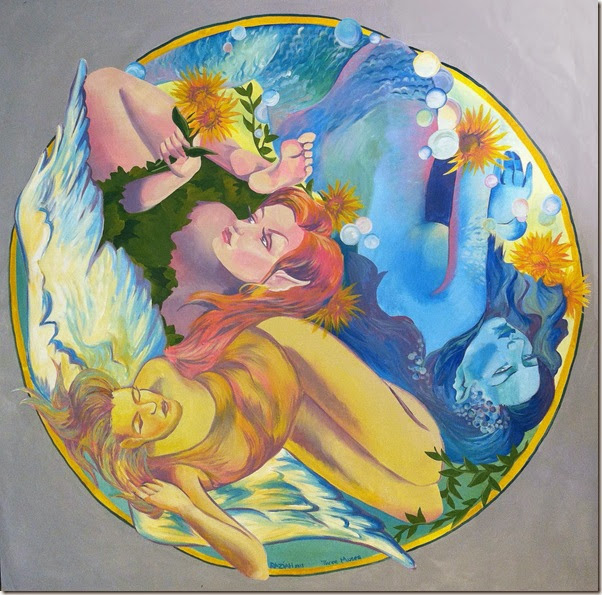 Three Muses - circular painting for Charity Wings Art Center by Raziah Roushan - CharityWingsNews.blogspot.com