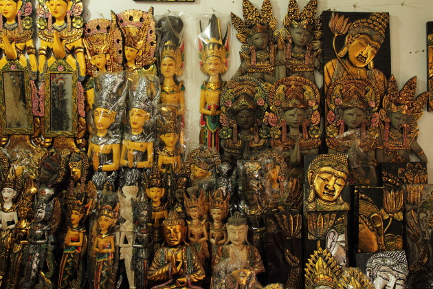 Different faces of Bali on sale at Pasar Sukowati, Bali