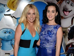 LOS ANGELES, CA - July 28, 2013:  Britney Spears and Katy Perry at the Los Angeles Premiere of Columbia Pictures and Sony Pictures Animation's SMURFS 2 at the Westwood Village Theatre.