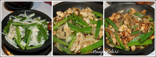 Many Waters Cooking Chicken, Onions and Peppers