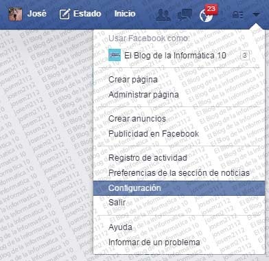 Desactivar invitaciones a juegos en Facebook - opción configuración cuenta facebook